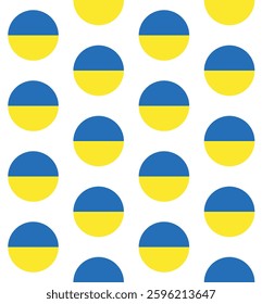 Vector seamless pattern of flat round Ukraine flag isolated on white background