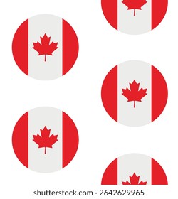 Vector seamless pattern of flat round Canada flag isolated on white background