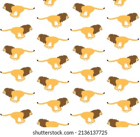 Vector seamless pattern of flat running lion isolated on white background