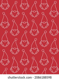Vector seamless pattern of flat scandinavian gnome isolated on red background
