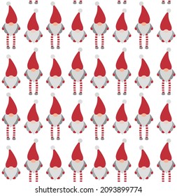 Vector seamless pattern of flat Scandinavian dwarfs isolated on white background