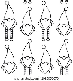 Vector seamless pattern of flat Scandinavian dwarfs isolated on white background