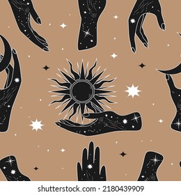 vector seamless pattern in a flat style on the theme of esotericism, astrology, mysticism