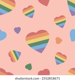 Patrón sin fisuras de Vector en estilo plano con corazones LGBT para el día de San Valentín