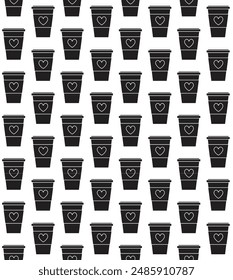 Vector seamless pattern of flat take away coffee cup isolated on white background