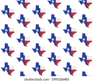 Vector seamless pattern of flat Texas flag state map silhouette isolated on white background