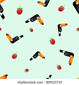 Vector seamless pattern with flat toucans and strawberries