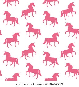 Vector seamless pattern of flat unicorn silhouette isolated on white background