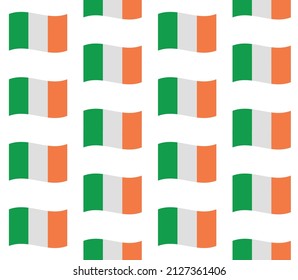 Vector seamless pattern of flat waving Ireland flag isolated on white background