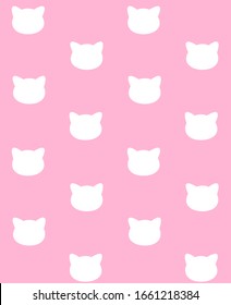 Vector seamless pattern of flat white cat face silhouette isolated on pastel pink background