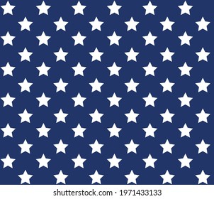 Vector seamless pattern of flat white American USA flag stars isolated on blue background