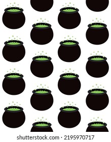 Vector seamless pattern of flat witch potion pot isolated on white background