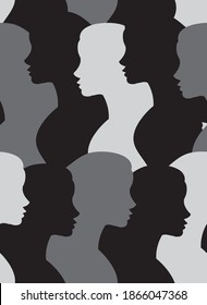 Patrón vectorial sin fisuras de silueta de perfil de mujer plana aislada en el fondo