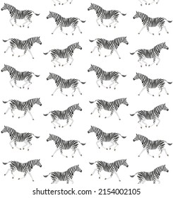 Vector seamless pattern of flat zebra isolated on white background