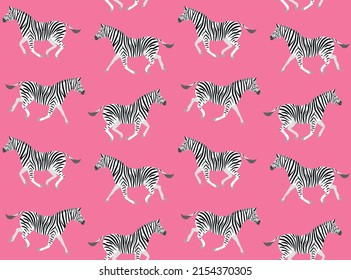 Vector seamless pattern of flat zebra isolated on pink background