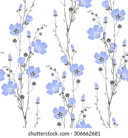 Vector seamless pattern with flax flowers.