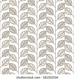 Vector seamless pattern. Floral background with vertical branches. Stylized leaves