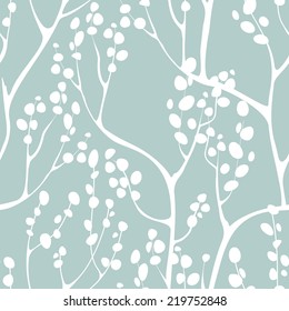 Vector seamless pattern. Floral background. Vertical branches with delicate leaves