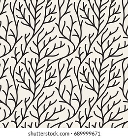 Vector seamless pattern. Floral background with branches without leaves. Stylized print with corals.