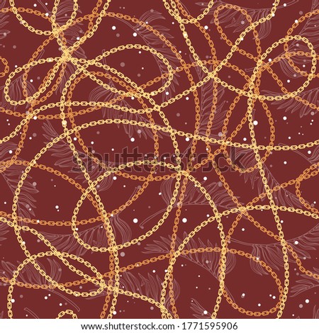 Vector seamless pattern. Floral background with chains. Tropical branches.