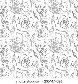 Vector seamless pattern with Floral botanicals hand drawn gray line. Flowers repeating print with plants in doodle style.Design for textiles,packaging,social media,wrapping paper,scrapbook paper. 