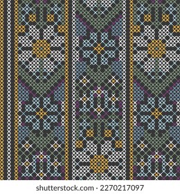 Vector seamless pattern with a floral pattern for cross-stitch, stylized daisies and cornflowers