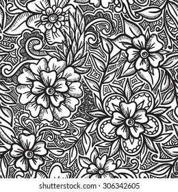 Vector Seamless Pattern. Floral. Doodle Wallpaper, Background