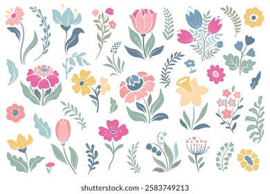 Vector seamless pattern. Floral Easter spring background in pastel colors.
