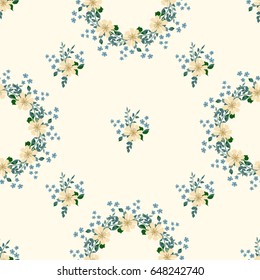 Vector seamless pattern with floral elements. Endless print with leaves, twigs, branches, flowers. For textile or book covers, manufacturing, wallpapers, print, gift wrap and scrapbooking.