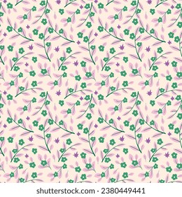 vector seamless pattern with floral foliage in purple and green colors