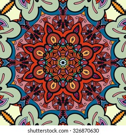 Vector seamless pattern, floral geometric ornament, tribal ethnic arabic indian motif. Hand drawn abstract sketchy background. Repeating fabric texture