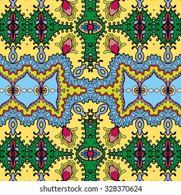 Vector seamless pattern, floral geometric ornament, tribal ethnic arabic indian motif. Hand drawn abstract sketchy background. Repeating fabric texture