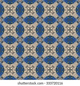 Vector seamless pattern, floral geometric ornament, tribal ethnic arabic indian motif. Hand drawn abstract sketchy background. Repeating fabric texture