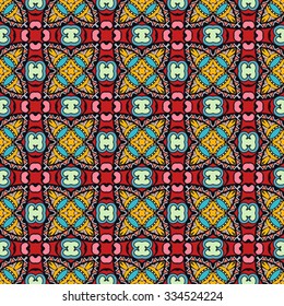 Vector seamless pattern, floral geometric ornament, tribal ethnic arabic indian motif. Hand drawn abstract sketchy background. Repeating fabric texture