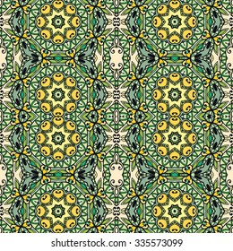Vector seamless pattern, floral geometric ornament, tribal ethnic arabic indian motif. Hand drawn abstract sketchy background. Repeating fabric texture