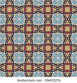 Vector seamless pattern, floral geometric ornament, tribal ethnic arabic indian motif. Hand drawn abstract sketchy background. Repeating fabric texture