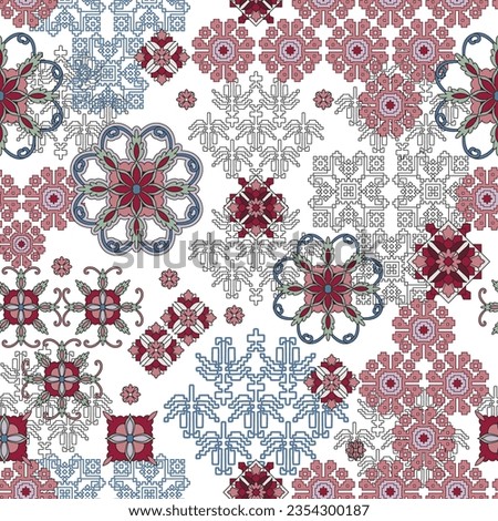 Vector seamless pattern. Floral geometric background .Abstract floral geometric pattern. Seamless floral geometric pattern.Minimal geometric floral seamless patern [[stock_photo]] © 