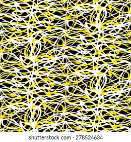 Vector seamless pattern. Floral graphic background. Elegant hand drawn watercolor print with branches with leaves in bright and bold colors yellow, white black