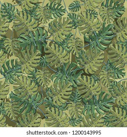 Vector seamless pattern with floral monstera leaf elements.Endless texture for nature design.
