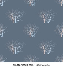 Vector seamless pattern with a floral motif. Winter trees on a dark background. Great for fabrics, wallpapers, backgrounds, textiles