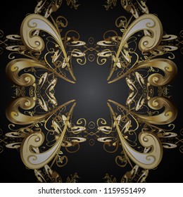 Vector seamless pattern with floral ornament. Vintage design element in Eastern style. Traditional arabic decor on black colors. Golden ornate illustration for wallpaper. Ornamental lace tracery.