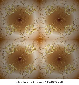 Vector seamless pattern with floral ornament. Vintage design element in Eastern style. Golden ornate illustration. Ornamental lace tracery. Traditional arabic decor on beige, brown and yellow colors.