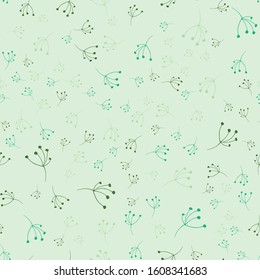 Vector seamless pattern with floral ornament. Hand drawn vector illustration on light green background. Design for greeting cards, scrapbooking, textile, wrapping paper, wallpaper, invitations