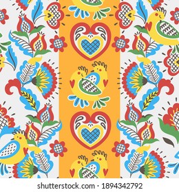 Patrón vectorial sin fisuras con adorno floral al estilo folk. Ideal para impresiones textiles, tarjetas de felicitación, invitaciones. Diseño de imágenes prediseñadas de EPS vectoriales	