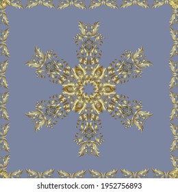 Vector seamless pattern with floral ornament. Traditional arabic decor on yellow colors. Ornamental lace tracery. Golden ornate illustration for wallpaper. Vintage design element in Eastern style.
