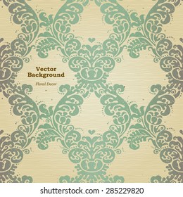 Vector seamless pattern with floral ornament. Vintage element for design in Victorian style. Ornamental lace tracery. Ornate decor for wallpaper. Endless texture. Beige pattern fill.