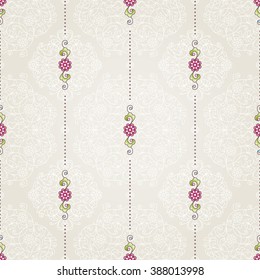 Vector seamless pattern with floral ornament. Vintage design element in Eastern style. Ornamental lace tracery. Ornate decor for wallpaper. Small floral vignette on beige background.
