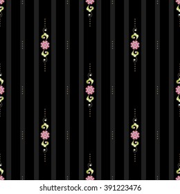 Vector seamless pattern with floral ornament. Vintage design element in Eastern style. Ornamental lace tracery. Bright ornate decor for wallpaper. Small floral vignette on black background.