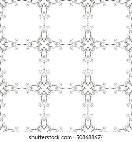 Vector seamless pattern with floral ornament. Blue on white. Porcelain, tiles, ceramic, page fill etc.