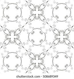 Vector seamless pattern with floral ornament. Blue on white. Porcelain, tiles, ceramic, page fill etc.